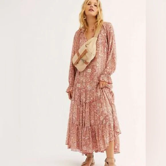Free People Size M Flowy Floral Boho Maxi Dress - Picture 3 of 12